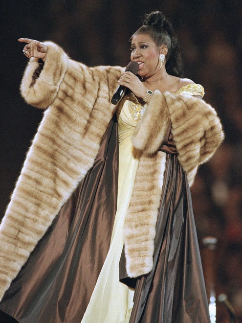 Aretha Franklin performs at pre-inaugural festivities, Jan. 1993 in Washington, D.C.