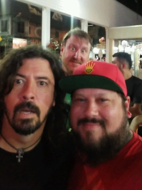 Dave Grohl with Rudy Neukerk, owner of Wilmington's La Rue Tattoo on July 31, 2016. The part-time bartender at Comegy's Pub says, "I got this pic at Funland in Rehoboth. Our kids were on the same ride as his kids I didn't want to bother him, but he didn't mind taking a selfie with me. It was amazing to see him. It made my night as a long-time fan of Nirvana and Foo Fighters."