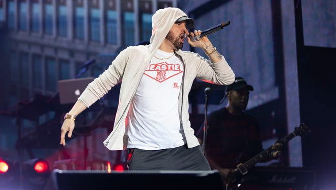 Eminem performs at Firefly Music Festival on June 16, 2018 in Dover.