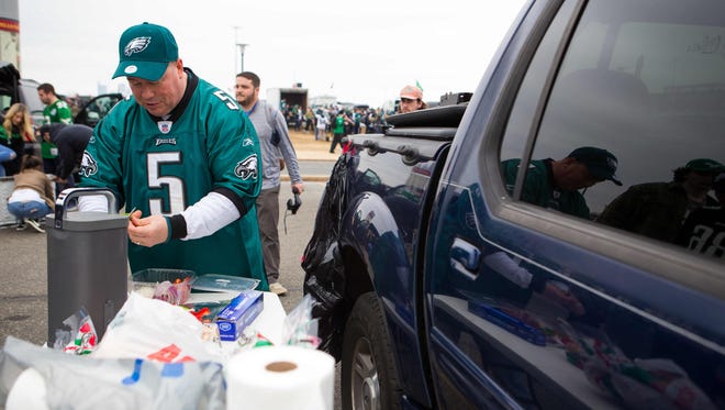 Ed Schubert of Hockessin tailgates early Sunday morning as they prepare for the Philadelphia Eagles to take on the visiting Minnesota Vikings in the NFC Championship game at Lincoln Financial Field.