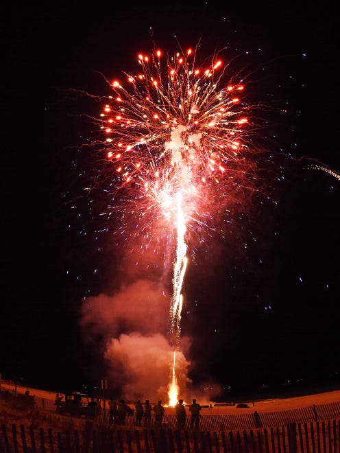Fireworks were held in Rehoboth Beach on Sunday, July 1, on the beach with a large crowd on hand and local favorites The Funsters playing at the bandstand.
