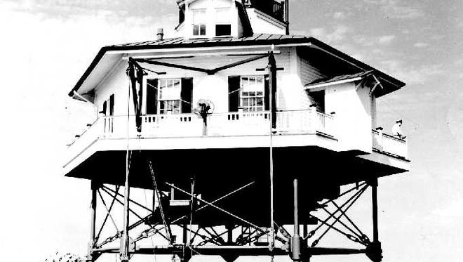 Sharkfin Shoal Lighthouse, in MD, mouth of Nanticoke River, demolished 1964