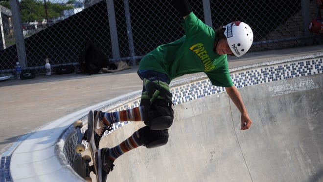 Wilson McLain, 13 of Ocean City, lands a grind in the bowl at the Ocean Bowl Skate Park in Ocean City. McLain skates every day unless it rains.