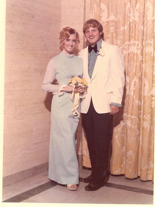 Beth Langston Bishop and her date at the 1972 Brandywine High School prom at the Hotel du Pont's Gold Ballroom.