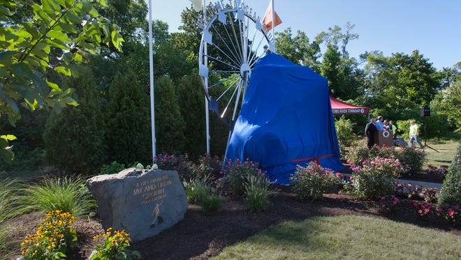 Unveiling of Welcome To Ocean County Monument on August 14, 2014 in Toms River. Monument represents all the residents of Ocean County and was created by sculptor Brian P. Hanlon and donated by the Jay & Linda Grunin Foundation.  - Peter Ackerman / Staff Photographer