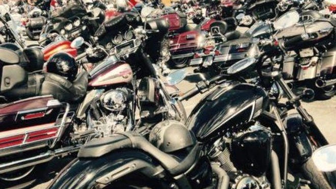 Scores of motorcycles are parked and on display at Arthur W. Perdue Stadium near Salisbury. The stadium was among venues on the Lower Shore hosting the 15th annual biker event that attracted thousands. Other venues included WinterPlace Park nearby, locations in Ocean City and the Rommel Harley-Davidson Delmarva bike products and service center in Seaford, the latter, a Bike Week sponsor.