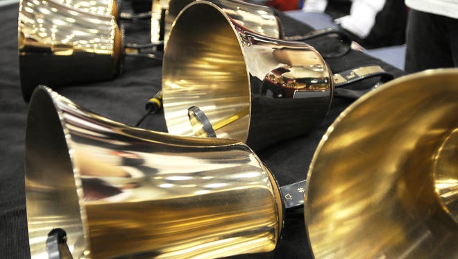 An assortment of bells lay on the table during the American Guild of English Handbell Ringers Area III festival at the Ocean City Convention Center, Thursday, March 6.
