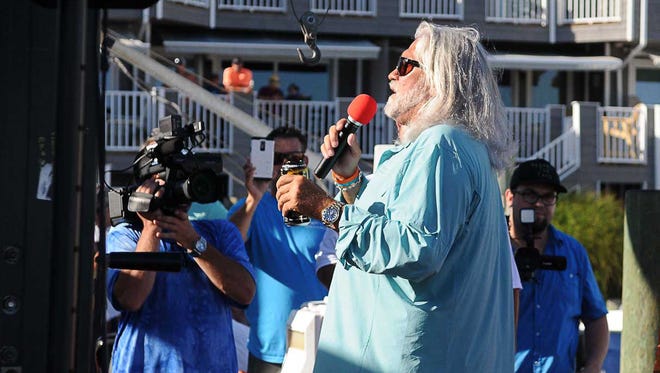 Captain "Wild" Bill Wichrowski from Deadliest Catch stopped by the 43rd White Marlin Open and addressed the crowd. He stated that he had fished in the tournament this year. Megan Raymond Photo