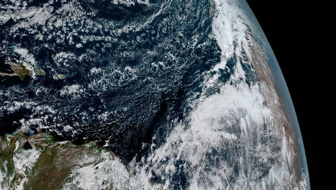 The Saharan Dust Layer can be discerned in the far right edge of this image of Earth.  This dry air from the coast of Africa can have impacts on tropical cyclone intensity and formation. GOES-16Õs ability to observe this phenomenon with its 16 spectral channels will enable forecasters to study related hurricane intensification as storms approach North America. These additional channels will also enable forecasters to differentiate between clouds from dust, or snow from clouds.