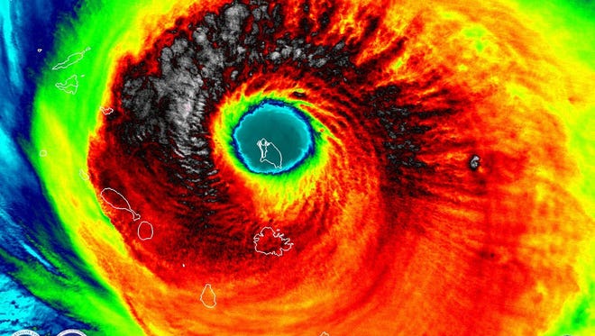An amazing and terrifying picture of Barbuda fitting completely in the eye of the Hurricane Irma.