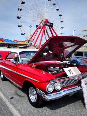 A '61 Chevy Impala   sits on display at the Cruisin' Ocean City car show.