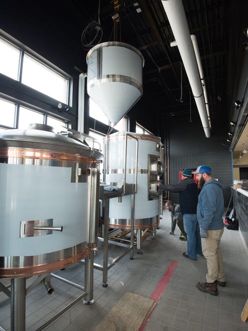 Beer brewing equipment being install in the new Iron Hill Brewery and Restaurant in Rehoboth that will be opening at the end of May.