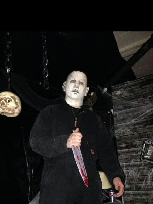 Jeff Griffin of Smyrna dressed as Mike Myers from the "Halloween" movies at the Smyrna American Legion haunted house.