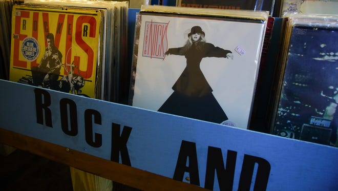 Albums for sale at SqueezeBox Records, a vintage vinyl record store in Wilmington.