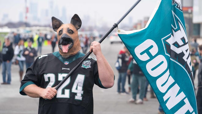 Denton Buckley of Reading, PA shows his Eagles pride begin their tailgating early Sunday morning as they prepare for the Philadelphia Eagles to take on the visiting Minnesota Vikings in the NFC Championship game at Lincoln Financial Field.