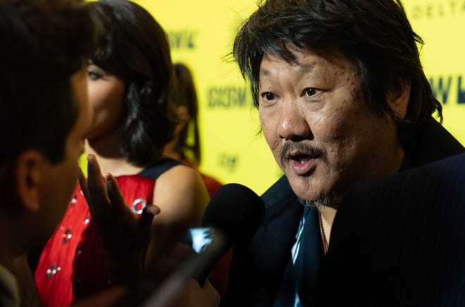 Benedict Wong speaks to press on the red carpet at the premiere of 3 Body Problem at the Paramount Theatre in Austin, Texas on the first day of South by Southwest, Friday, March 8, 2024. Wong plays character "Da Shi" in the show.