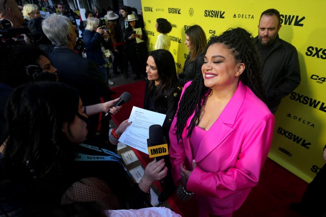 Michelle Buteau interviews with IMDb during the red carpet world premiere of Babes staring Buteau and Ilana Glazer, directed by Pamela Adlon Saturday, March 9, 2024, at The Paramount Theatre during SXSW.