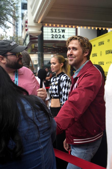Ryan Gosling on "The Fall Guy" red carpet Tuesday, March 12, 2024, at the Paramount Theatre in downtown Austin. Gosling stars as Colt.