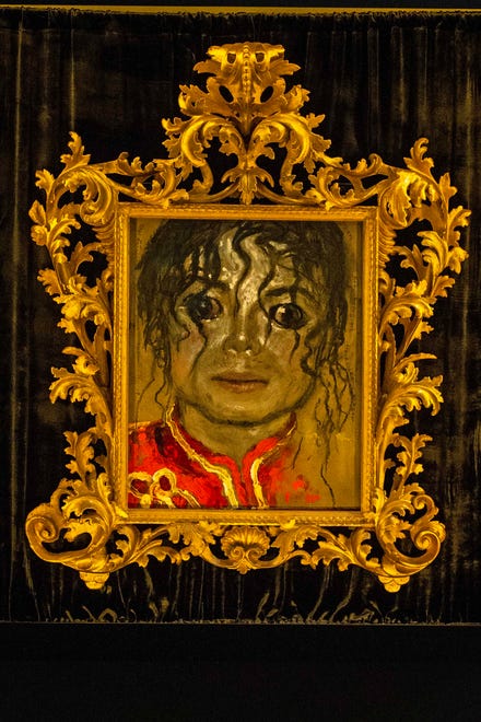 Artist Jamie Wyeth's painting entitled Portrait of Michael Jackson is featured during the press preview of Wyeth's new exhibition Jamie Wyeth: Unsettled at the Brandywine Museum of Art in Chadds Ford, Pa., Friday, March 15, 2024. The exhibit features more than 50 works drawn from museum and private collections across the country that "trace a persistent vein of intriguing, often disconcerting imagery," over Wyeth's career.