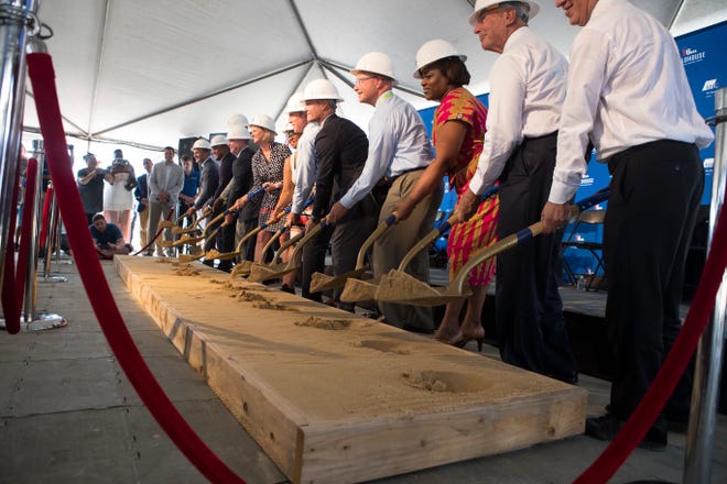 The Philadelphia 76ers and affiliated partners celebrated the groundbreaking of the future site of the new 76ers Fieldhouse where the Delaware Blue Coats will call home later this year.