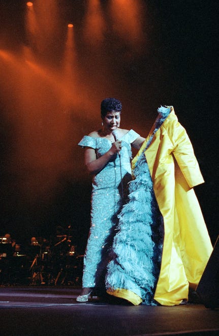 Aretha Franklin performs at Radio City Music Hall in New York, July 5, 1989. (AP Photo/Mario Suriani)