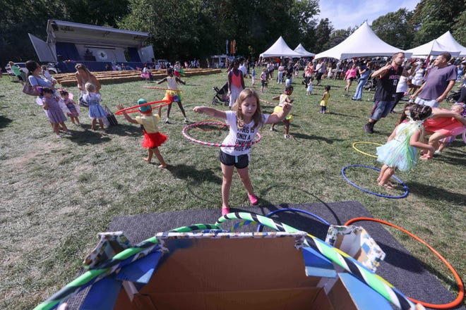 Paulina Borland (9) hula hoops during the sixth annual Faerie Festival  Sunday, Sept. 16, 2018, Rockwood Park in Wilmington, DE.