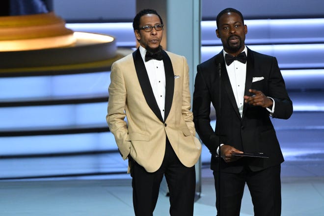 Ron Cephas Jones and Sterling K. Brown present the award for outstanding directing for a variety special.