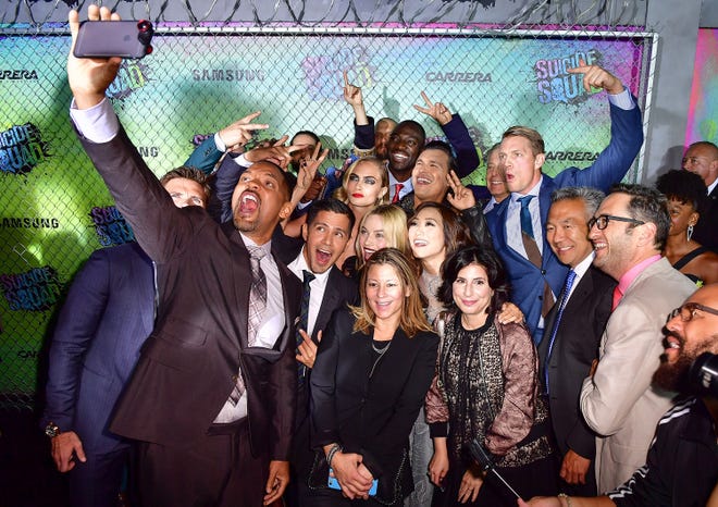 Will Smith takes a selfie with the " Suicide Squad " cast at the movie ' s premiere at The Beacon Theatre on August 1, 2016, in New York.