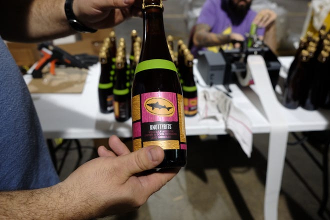 KnottyBits, Dogfish Head's first wild beer program release, emits a yeasty, fruity funk.