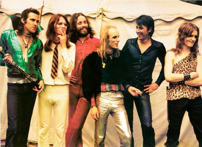 Roxy Music released its debut album in 1972, creating a wholly different sound. The album was reissued in February 2018. Members shown here are Andy Mackay, Graham Simpson, Phil Manzanera, Brian Eno, Bryan Ferry and Paul Thompson.
