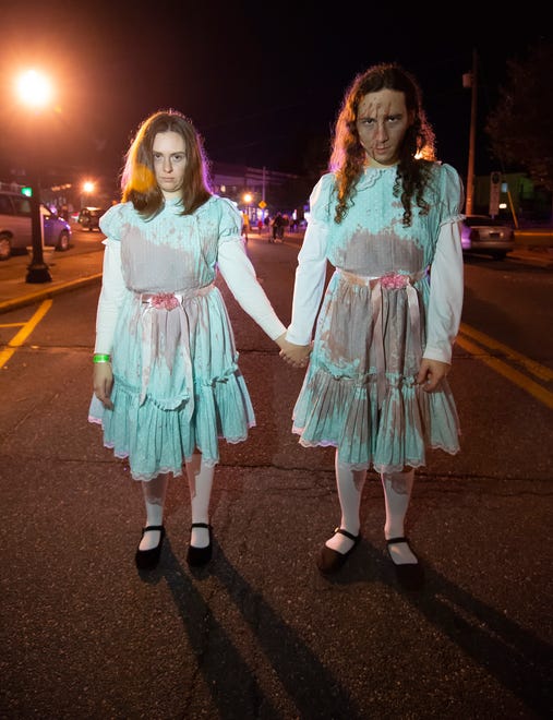 Jess and David Rushman of Wilmington dressed as the Grady Twins from the movie The Shining at the Milton Zombie Fest 2018 in downtown Milton.