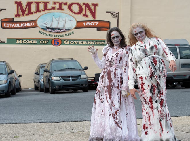 Laurie Ficili, left, of Millsboro and Alicia Mayer of Millsboro dressed up for Milton Zombie Fest.