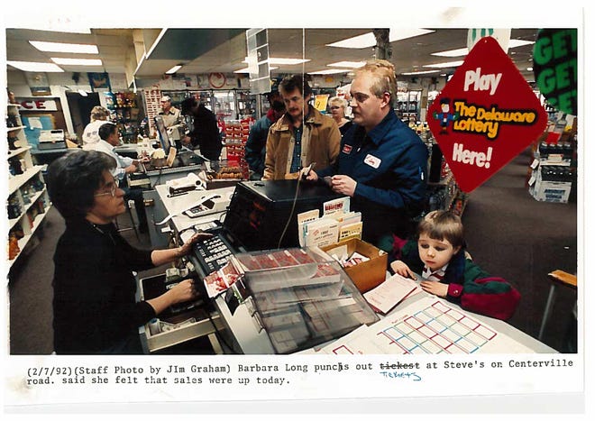 Barbara Long punches tickets at Steve's on Centerville Road in 1992.