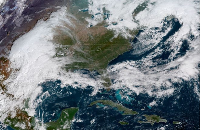 This NOAA satellite image from Wednesday morning shows the remnants of Hurricane Willa to the left, which will fuel a nor'easter as it moves up the East Coast and hits Delaware with rain and strong winds Friday into Saturday.