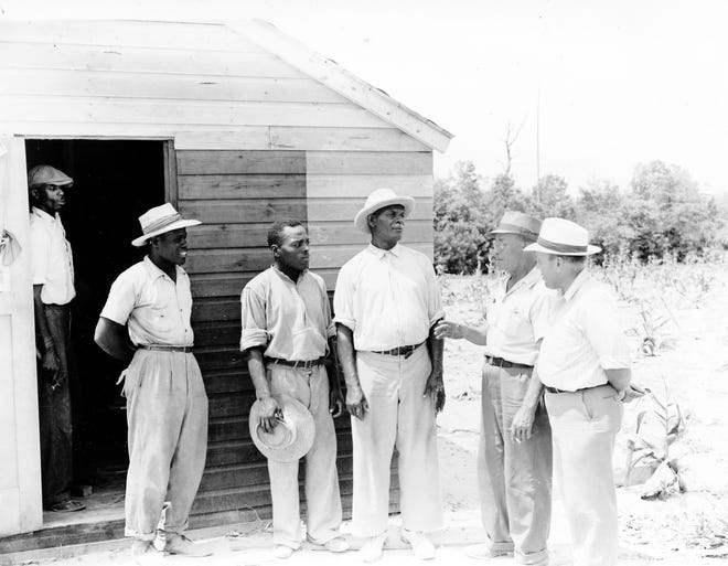 Bahamians at Coolspring Camp for farm laborers during World War II.