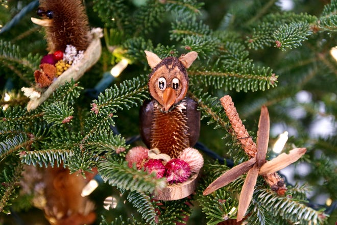 A bad made from natural plant material is among the critters in the Brandywine River Museum of Art's annual ornament sale.