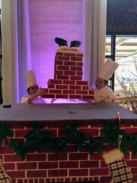 The pastry team made the fireplace from fondant.