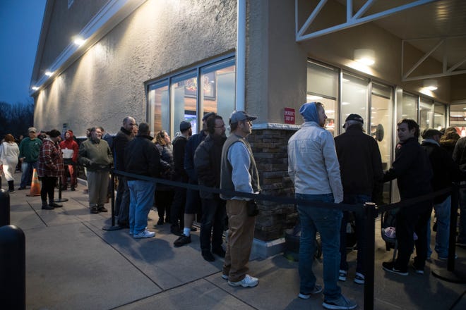 Beer and Wawa lovers waited in a line that wrapped around the building for hours to get their hands on the new Wawa Winter Reserve Coffee Stout beer that was released at the Wawa on Naamans Creek Road in Chadds Ford, Pa.