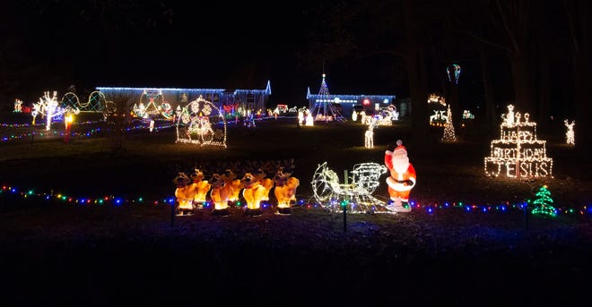 Christmas light display at 3350 Woodyard Road in Farmington.