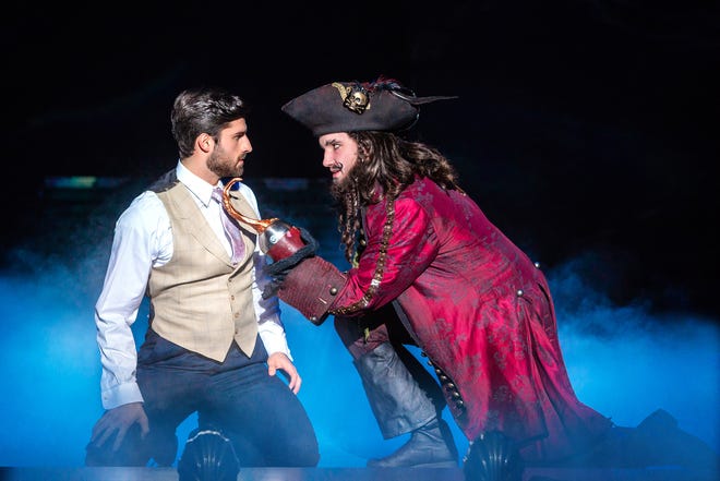 Conor McGriffin, right, as Captain Hook in "Finding Neverland," which will be at the Playhouse on Rodney Square Feb. 7- 10.