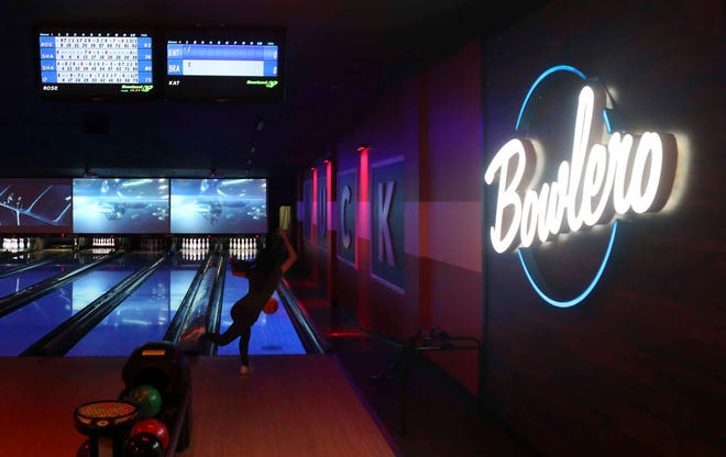 The reinvigorated Bowlero - formerly the AMF Price Lanes - features retro-surfer styling, video panels and blacklight lanes. The bowling alley takes on a cosmic look when the lights are turned down and video screens turned up.