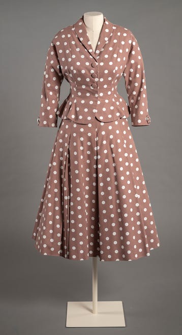 Michele Clapton designed this polka-dotted suit for Claire Foy's Princess Elizabeth to wear while visiting Kenya in 1952 in 'The Crown.'