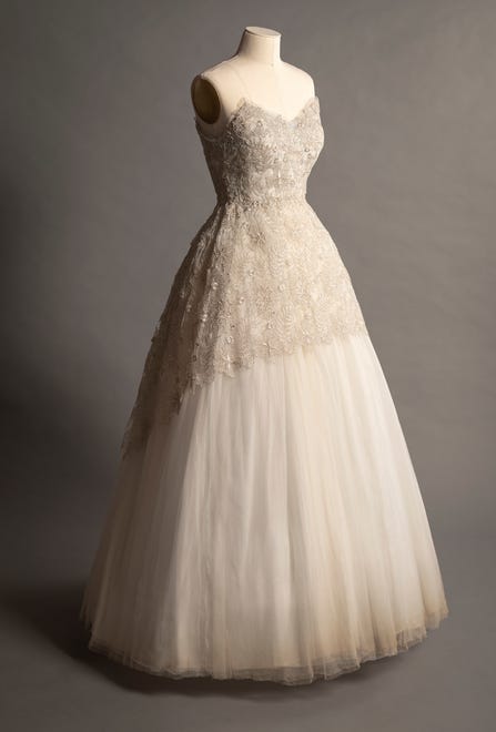 This Michele Clapton dress replicates one worn by Queen Elizabeth for an official portrait taken before her coronation.