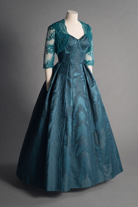 This Michele Clapton dress replicates one worn by Queen Elizabeth to a private dinner.