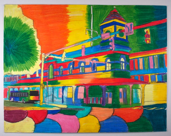 Geraldo Gonzalez's depiction of the Wilmington Train Station, with -- wait for it -- a bus waiting for passengers.