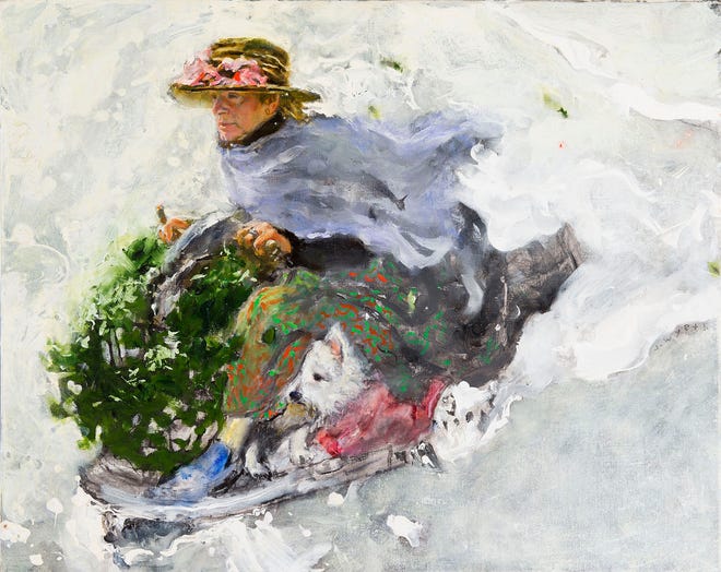 Phyllis Wyeth features in Jamie Wyeth's 
"Stealing Holly from the Irénées," painted in 2016.