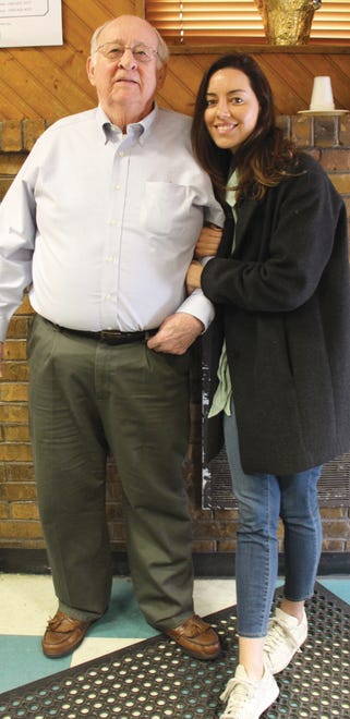 Aubrey Plaza (right) with Larry Shaffer, who led her childhood 4-H chapter in Wilmington.