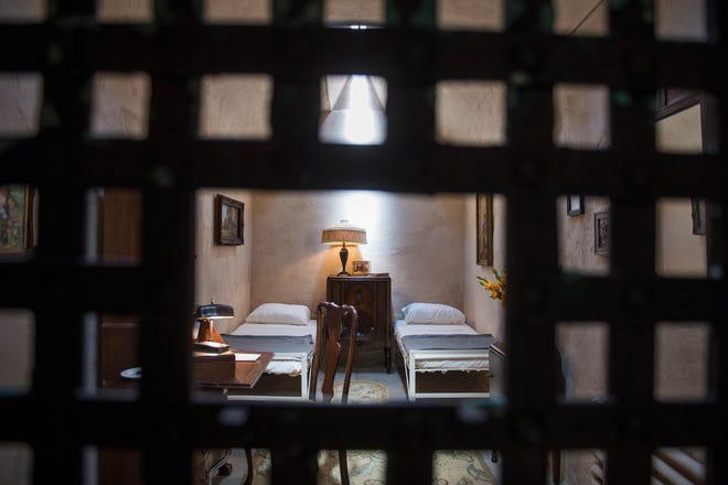 Inside the reimagined cell for Al Capone at Eastern State Penitentiary in Philadelphia, Pa. Thursday, May 2, 2019. The Capone exhibit was moved one cell over after renovations revealed historically significant findings under layers of paint in the original cell.
