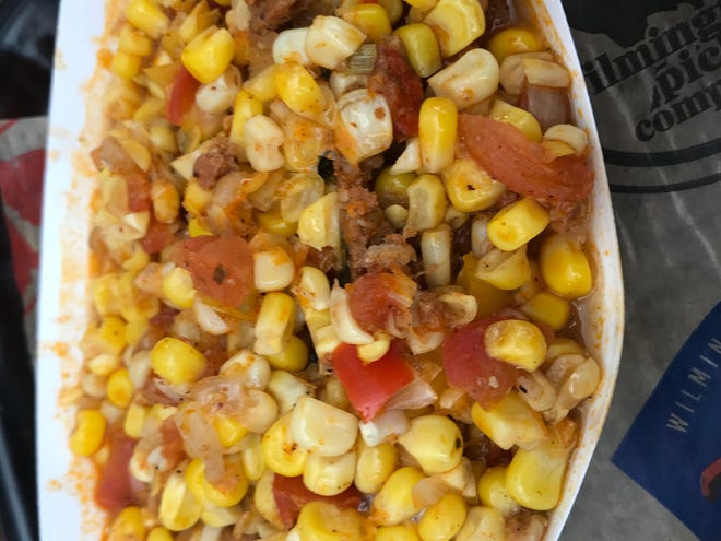 The street corn salad ($5) is a very flavorful blend of queso spread, herbs, spices, lime and chorizo. It's served at the "Pop-Up" stall at the DECO food hall.