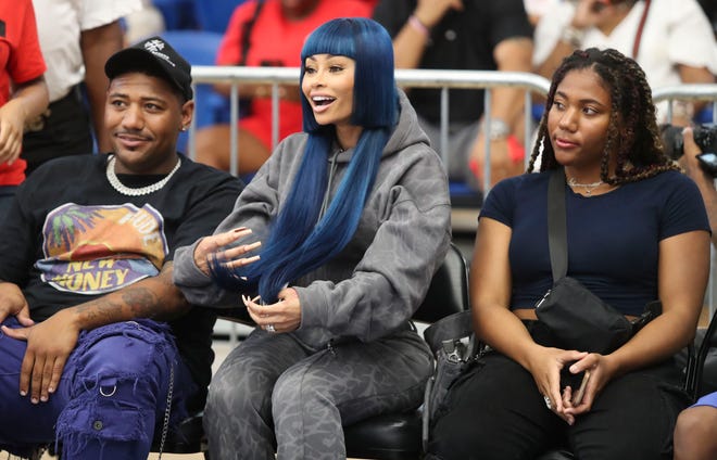 Blac Chyna (center) appears at the Duffy's Hope 19th Annual Celebrity Basketball Game at the Chase Fieldhouse in Wilmington, Saturday, August 5, 2023.